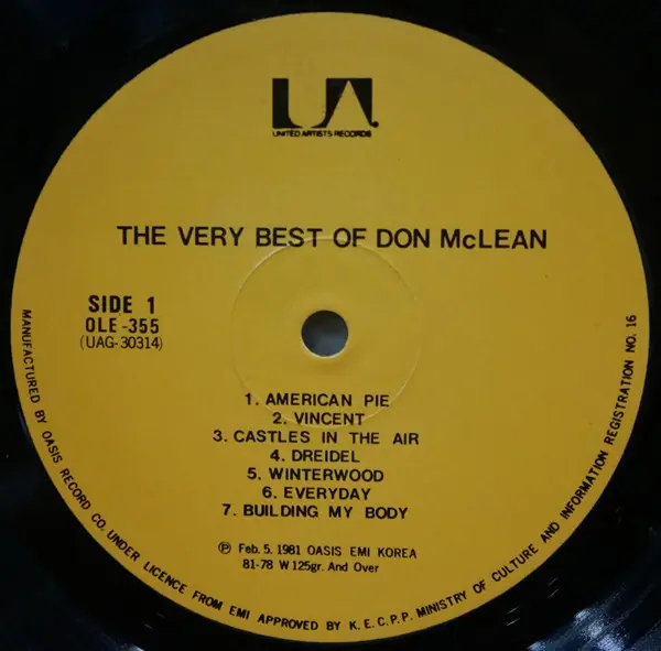 Don McLean - The Very Best Of Don McLean 뒷면