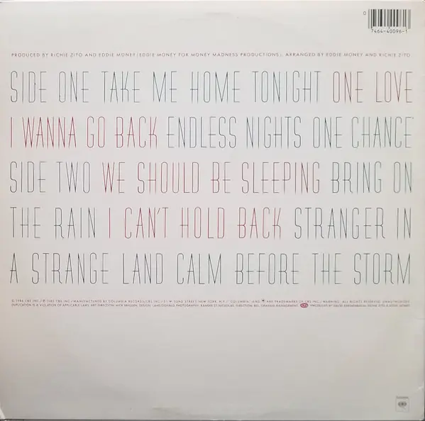 Eddie Money - Can't Hold Back 뒷면