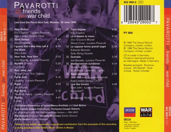 Luciano Pavarotti / Guests - Pavarotti & Friends (For War Child) 뒷면