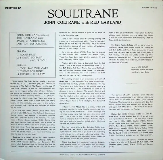 John Coltrane - Soultrane 뒷면