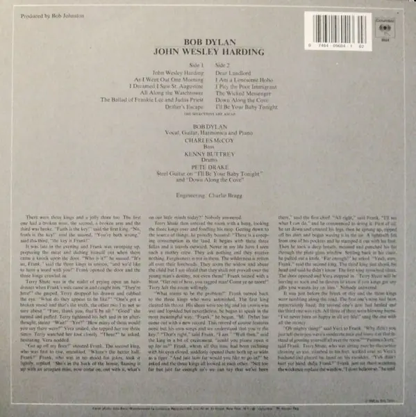 Bob Dylan - John Wesley Harding 뒷면
