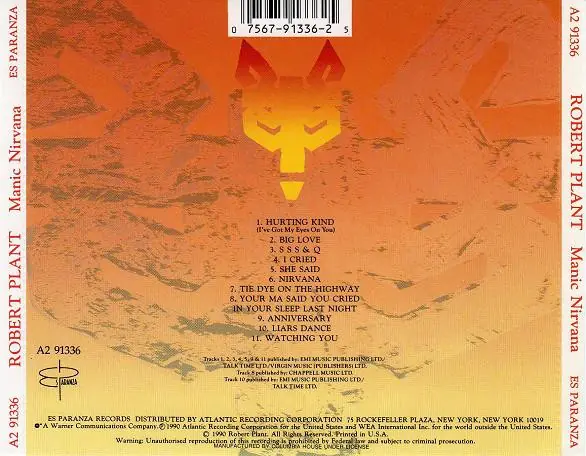 Robert Plant - Manic Nirvana 뒷면