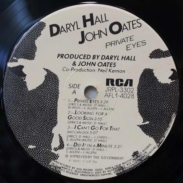Daryl Hall & John Oates - Private Eyes 뒷면