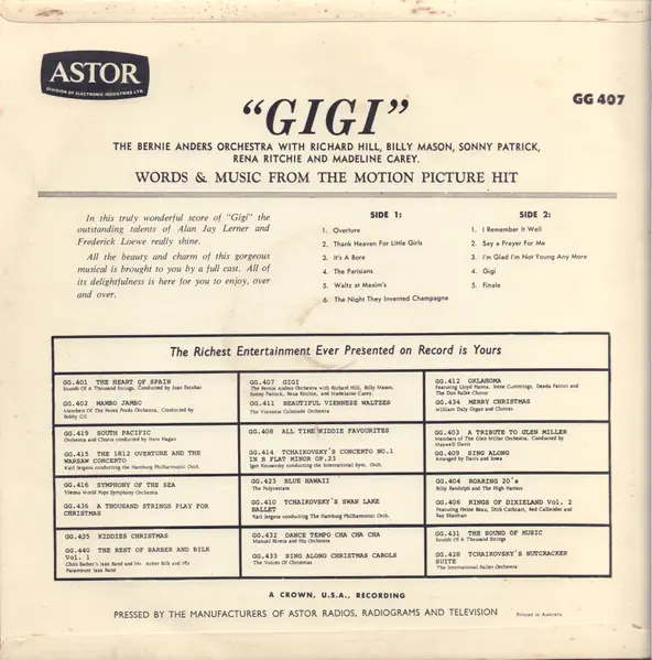 Bernie Anders Orchestra - Gigi 뒷면