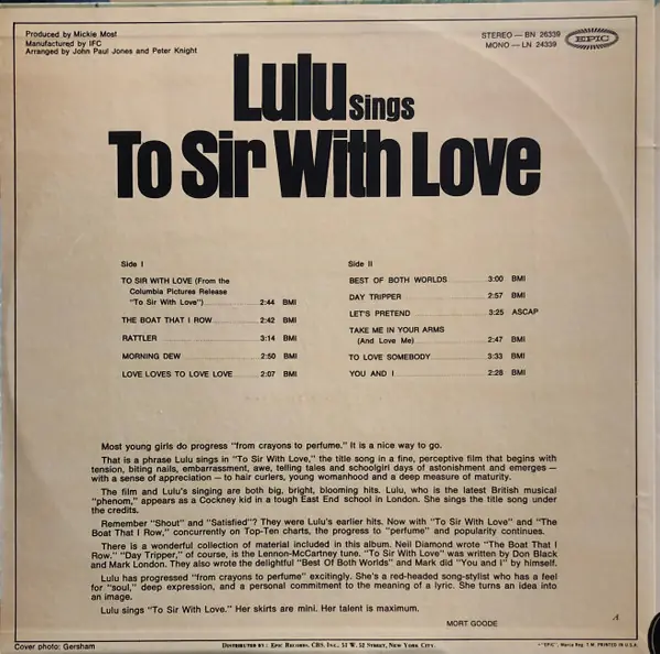 Lulu - Lulu Sings To Sir With Love 뒷면