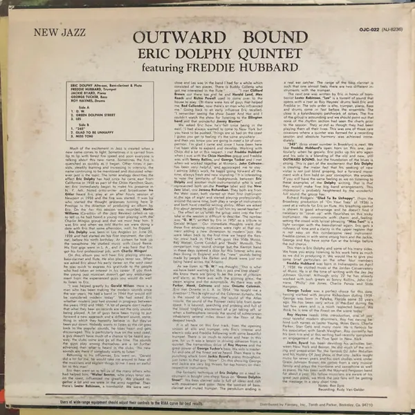Eric Dolphy Quintet - Outward Bound 뒷면