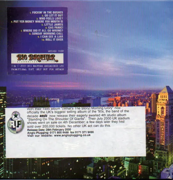 Oasis - Standing On The Shoulder Of Giants 뒷면