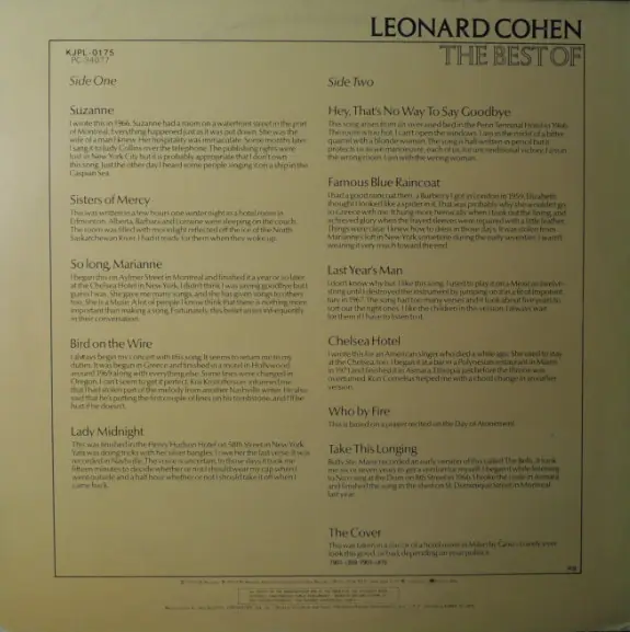 Leonard Cohen - The Best Of 뒷면