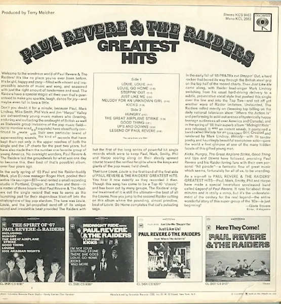 Paul Revere & The Raiders - Paul Revere & The Raiders' Greatest Hits 뒷면