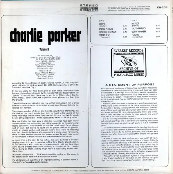 Charlie Parker - Charlie Parker Volume II 뒷면