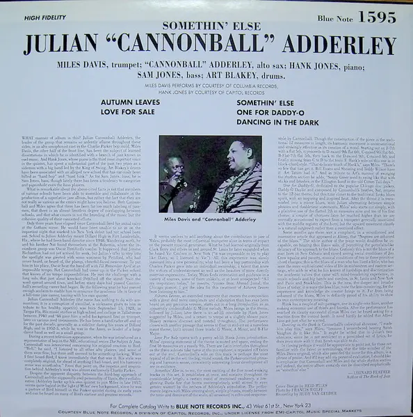 Cannonball Adderley - Somethin' Else 뒷면