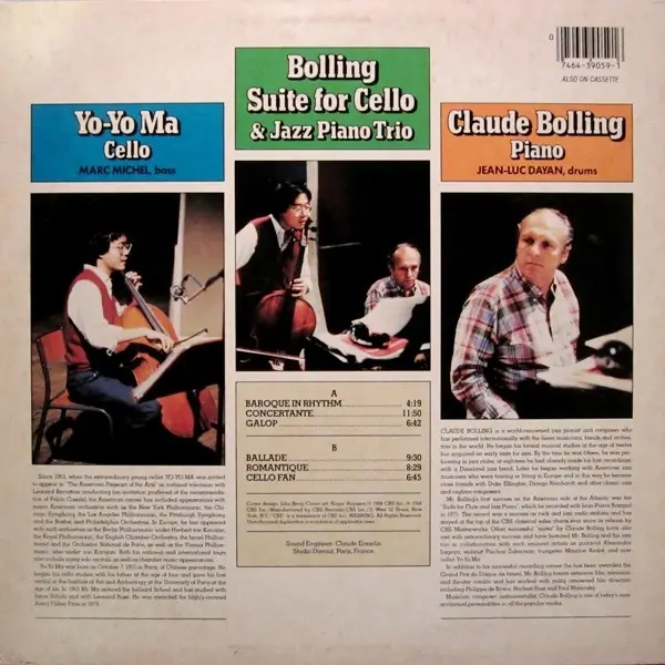 Claude Bolling / Yo-Yo Ma - Suite For Cello & Jazz Piano Trio 뒷면