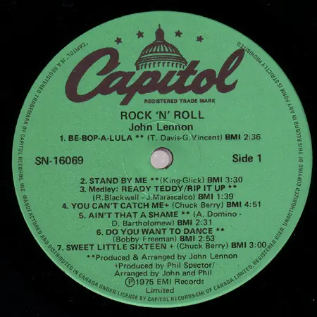 John Lennon - Rock 'N' Roll 뒷면