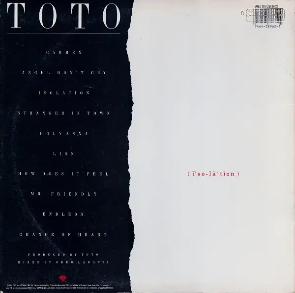 Toto - Isolation 뒷면