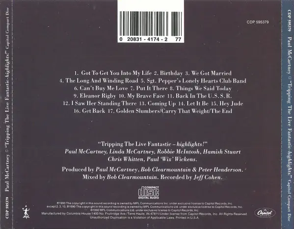 Paul McCartney - Tripping The Live Fantastic - Highlights 뒷면