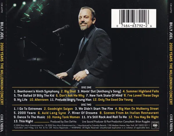 Billy Joel - 2000 Years: The Millennium Concert 뒷면
