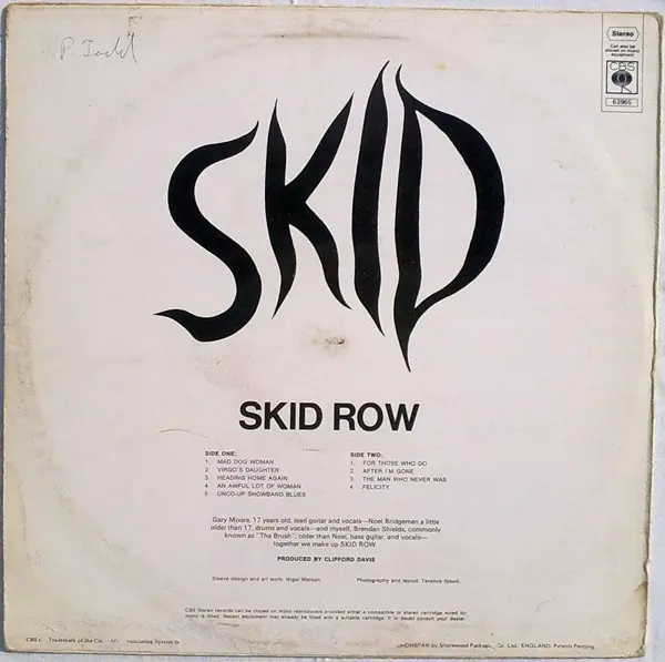 Skid Row - Skid 뒷면