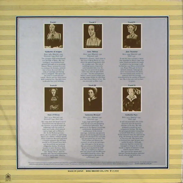 Rick Wakeman - The Six Wives Of Henry VIII 뒷면