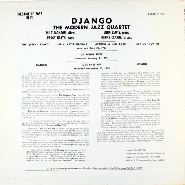 The Modern Jazz Quartet - Django 뒷면