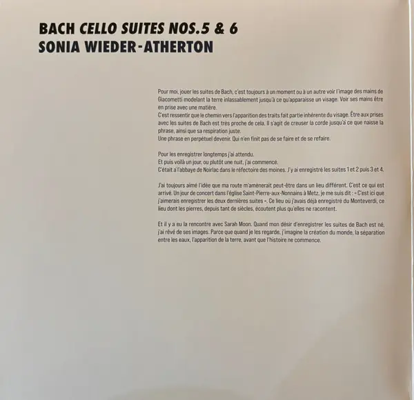 Johann Sebastian Bach / Sonia Wieder-Atherton - Cello Suites Nos.5 & 6 뒷면