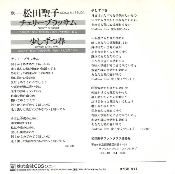 松田聖子 - チェリーブラッサム = Cherry Blossom 뒷면