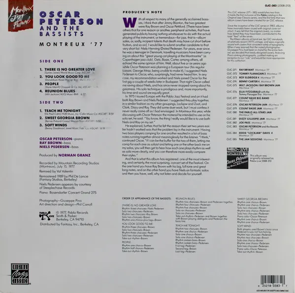 Oscar Peterson / Ray Brown / Niels-Henning Ørsted Pedersen - Montreux '77 뒷면