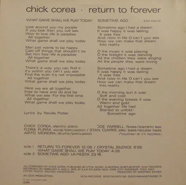 Chick Corea - Return To Forever 뒷면
