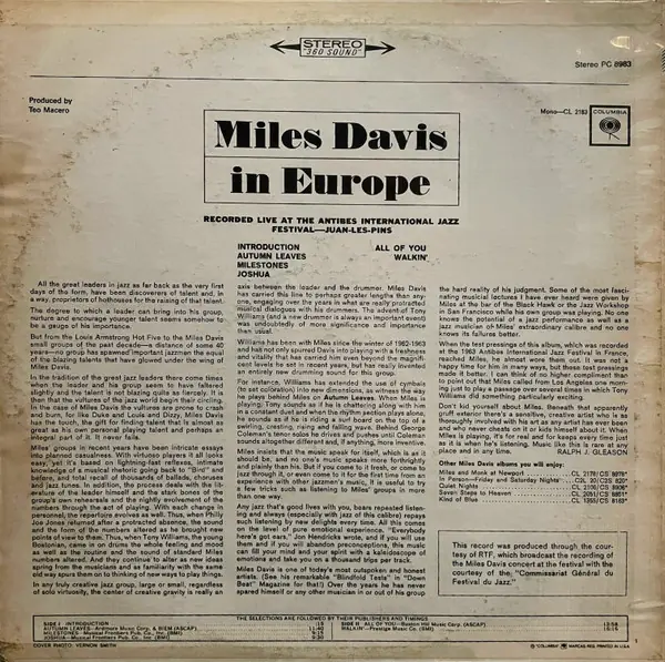 Miles Davis - Miles Davis In Europe 뒷면