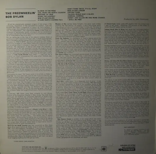 Bob Dylan - The Freewheelin' Bob Dylan 뒷면