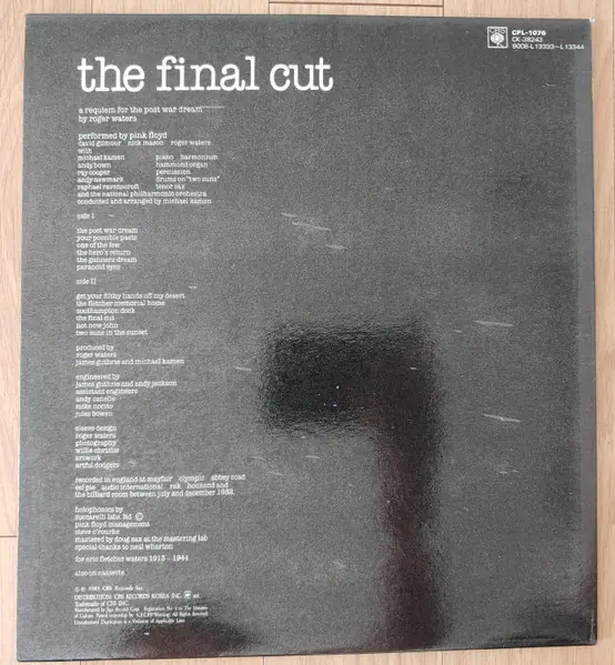 Pink Floyd - The Final Cut 뒷면