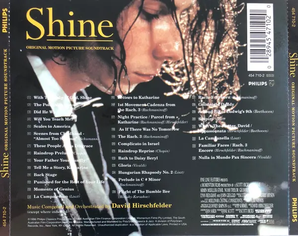 David Hirschfelder - Shine (Original Motion Picture Soundtrack) 뒷면