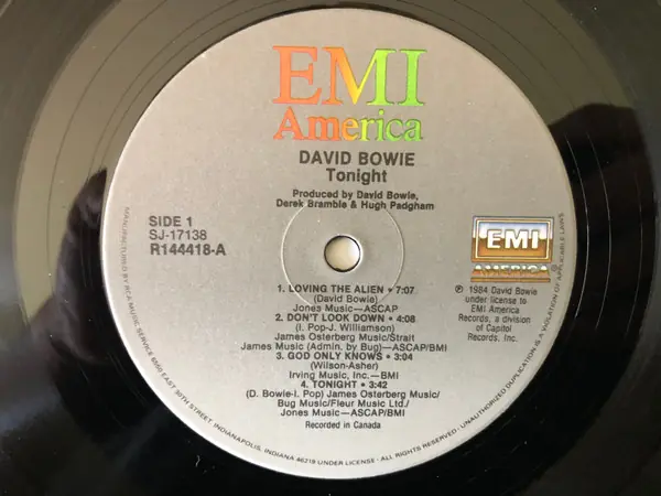 David Bowie - Tonight 뒷면