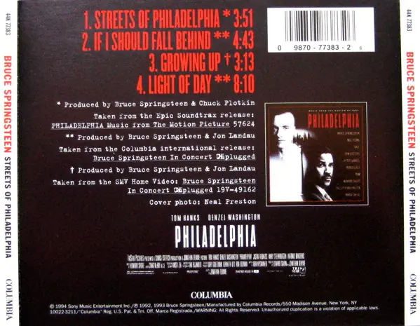 Bruce Springsteen - Streets Of Philadelphia 뒷면