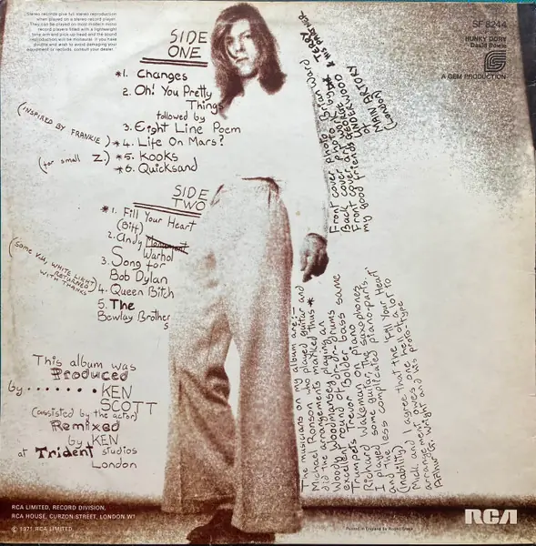 David Bowie - Hunky Dory 뒷면