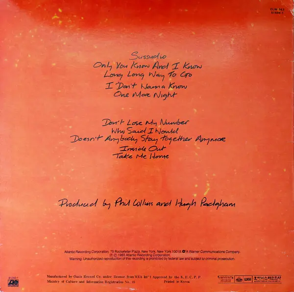 Phil Collins - No Jacket Required 뒷면