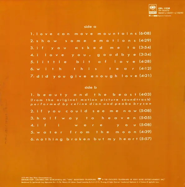Céline Dion - Celine Dion 뒷면