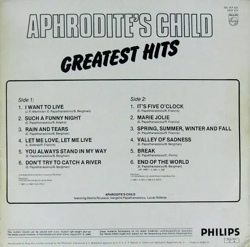 Aphrodite's Child - Greatest Hits 뒷면
