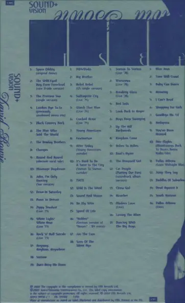 David Bowie - Sound + Vision 뒷면