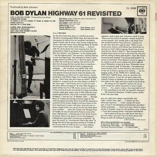 Bob Dylan - Highway 61 Revisited 뒷면