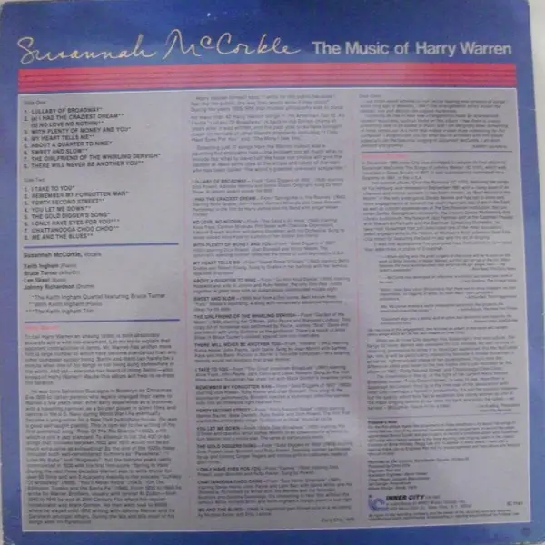 Susannah McCorkle - The Music Of Harry Warren 뒷면