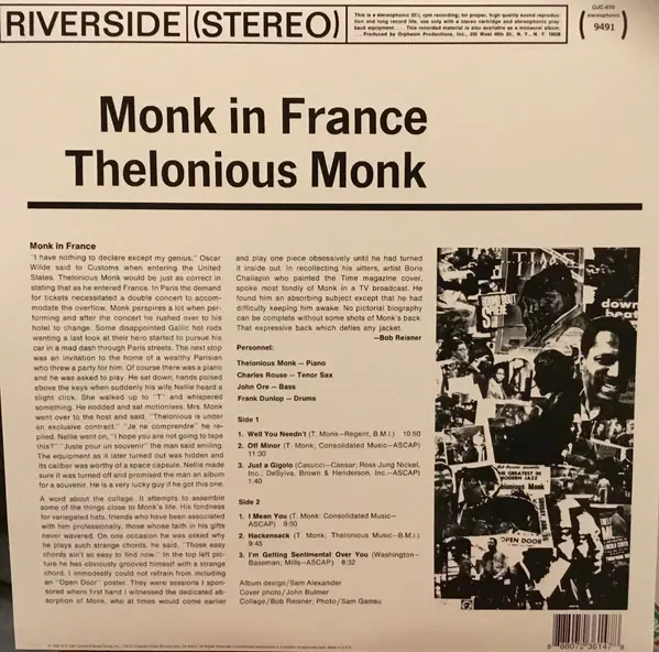 Thelonious Monk - Monk In France 뒷면