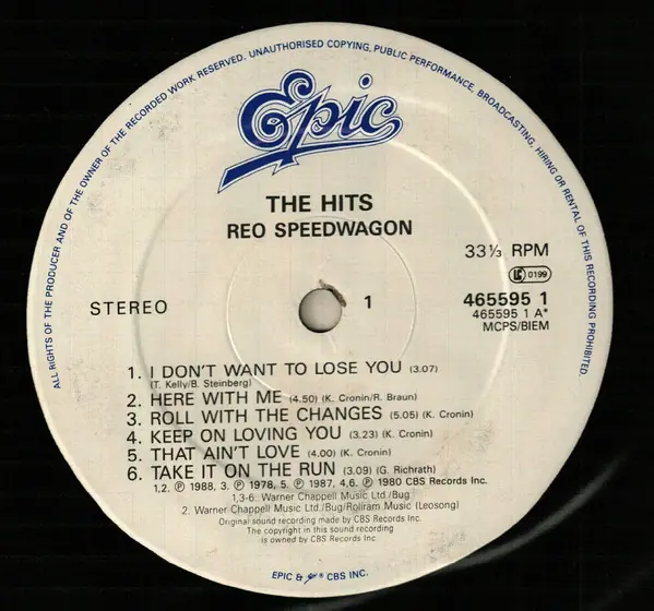 REO Speedwagon - The Hits 뒷면