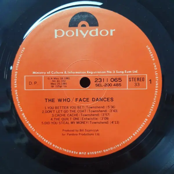 The Who - Face Dances 뒷면