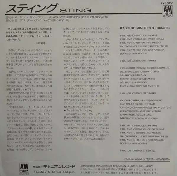 Sting - If You Love Somebody Set Them Free 뒷면