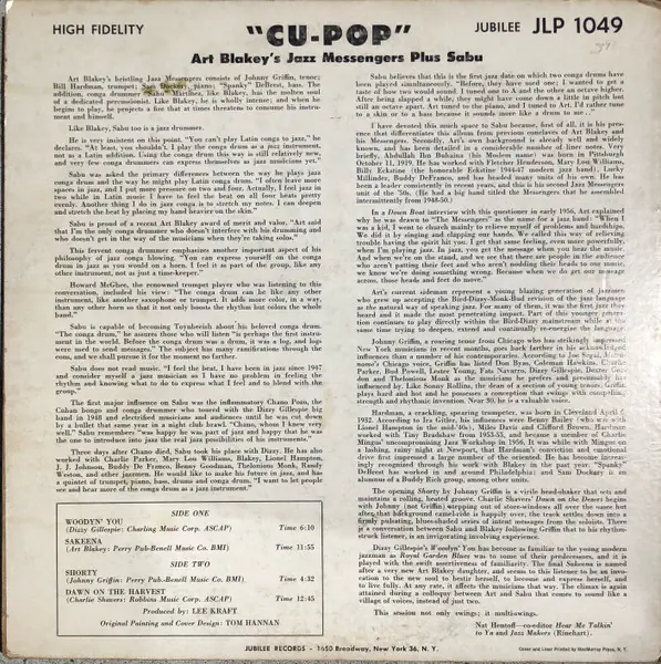 Art Blakey & The Jazz Messengers / Sabu Martinez - Cu-Bop 뒷면