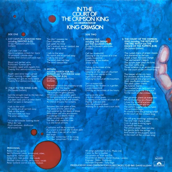 King Crimson - In The Court Of The Crimson King (An Observation By King Crimson) 뒷면