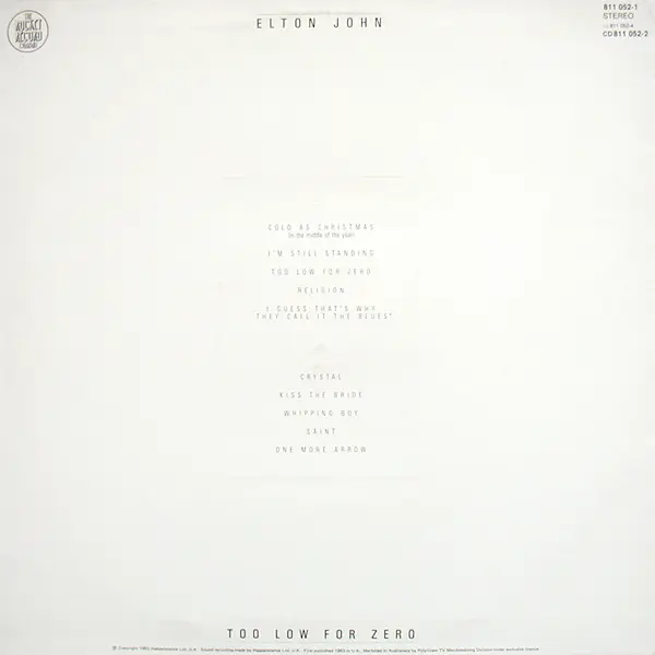 Elton John - Too Low For Zero 뒷면