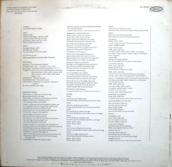Sly & The Family Stone - Stand! 뒷면
