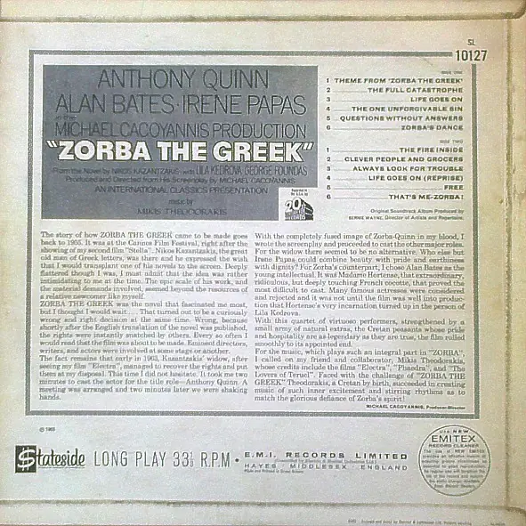 Mikis Theodorakis - Zorba The Greek (Original Soundtrack) 뒷면