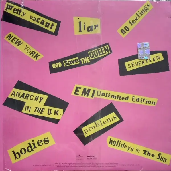 Sex Pistols - Never Mind The Bollocks, Here's The Sex Pistols 뒷면